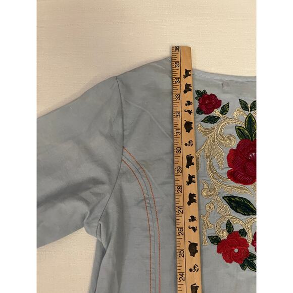 Khaadi A-Line Dress Womens 10 Long Sleeve Embroidered Flower Hook Eye Blue - Picture 11 of 13